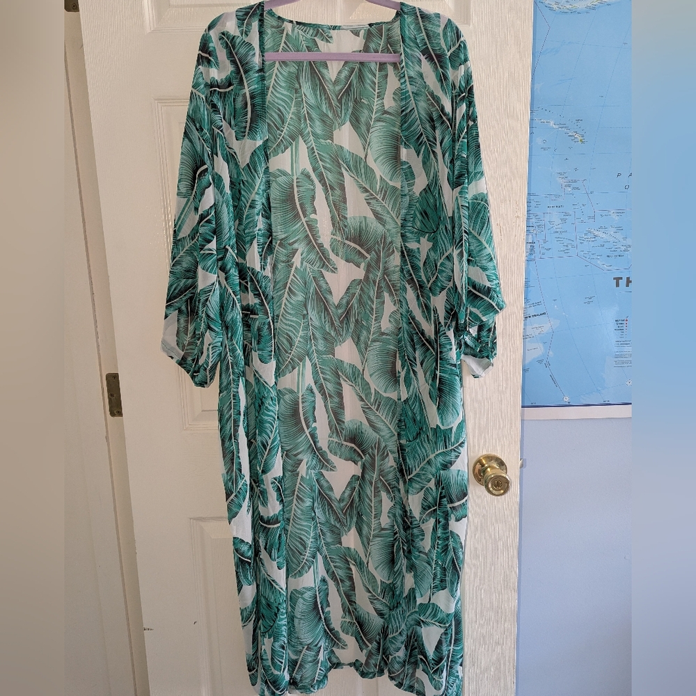 Tropical Leaf Print Kimono - NWOT One Size